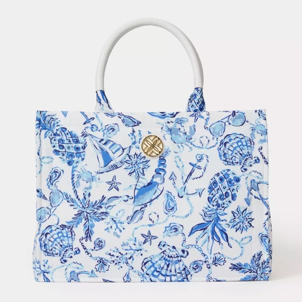Lilly Pulitzer Adair Tote Resort White Barefoot Beachcombers - Picture 11 of 11